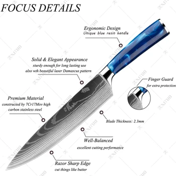 XITUO Kuhinjski Nož Set 1-10Pcs Nož Imitacije Damask Vzorec Nož Set Kuhar Japonski Cleaver Rezanje Pripomoček Odrezanje Nož