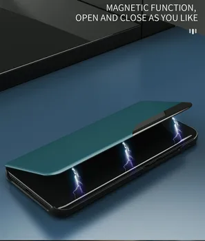 Luksuzni Okno Usnja Flip Case Za Xiaomi Redmi Opomba 10 4G 9T 10S Pro Magnetno Stojalo Pokrov za Moj 11 10T Lite Zaščitna Coque