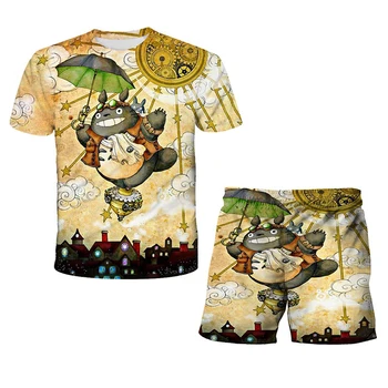 2021 Poletje Otrok, Fant T-Shirt Hlače Anime Moj Sosed Totoro Grafični 3D Tiskanje Harajuku Stil Dekle T-Shirt Nastavite Dekle