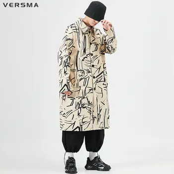 VERSMA korejski Oblačila Grafiti, Tiskanje Prikrivanje Dolgo Moški Ženske Jarek Plašč Hip Hop Prevelik Windbreaker Moški Jopiči Plus Velikost