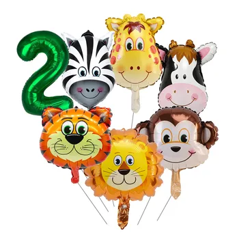 7pcs Jungle Safari Happy Birthday Balone Živali Folija Baloni Divji Otroci Rojstni dan Baby Tuš Dekor Ozadje Dobave