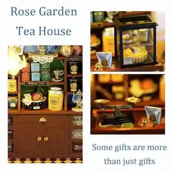 Diy Koča Rose Garden Čaj Hiša Ročno Mala Hiša Model Sestavljeni Igrača Darilo Za Rojstni Dan