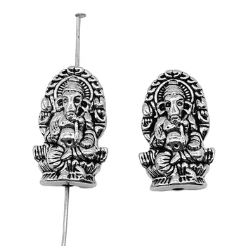 WYSIWYG 2pcs/veliko Čare Dvostranski Indijski Bog Bogastva, Ganesha 14x22mm Starinsko Srebrne Barve Slon Kroglice Za Nakit, Izdelava