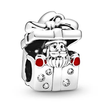 Medenjaki Hiša Santa V Giftbox Božično Drevo Vrtiljaka Čar 925 Sterling Srebrni Biseri Fit Modna Zapestnica DIY Nakit