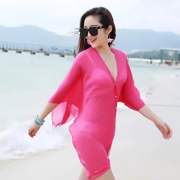 Poletje Ženske Šifon Bikini Pokrovček Barva Kopalk Beach Šal Veljajo Za Različne Namene Pareo Sarong Zaviti Plažo