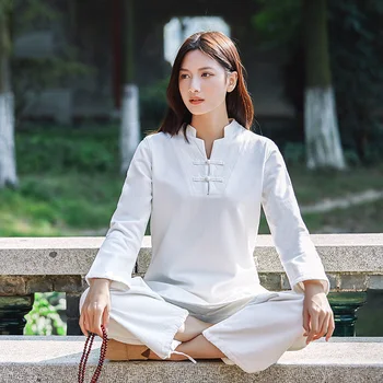 Ženske bombaž in lan joga oblačila barva svoboden Tai chi oblačila za ženske tradicionalna kitajska oblačila za ženske