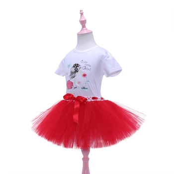 2021 Nova Princesa Til Tutu Krilo Baby Dekle Oblačila, ki Otroke Poletje T-shirt in Tutu Krilo Rdeče Dekleta Stranka Ples Til Krila