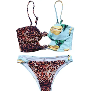 Miyouj Najnovejši Seksi Bikini Ženski Sadje Leopard, Tiskanje, Šivanje Bikini Kopalke Ženske Visoko Rez Bikini Niz Niz Plavanje