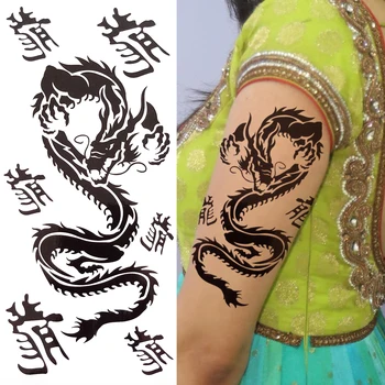 Črni Plemenski Totem Začasne Tetovaže Za Ženske Odraslih Realne Indijski Zmaj Trte Ponaredek Tattoo Nalepke Stegno Nepremočljiva Tatoos