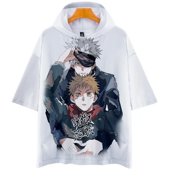 Vroče Anime Jujutsu Kaisen Hooded T-shirt Kratek rokav Moda Japonska Tees Poletje fantje/dekleta T shirt Kratek Rokav majica vrhovi