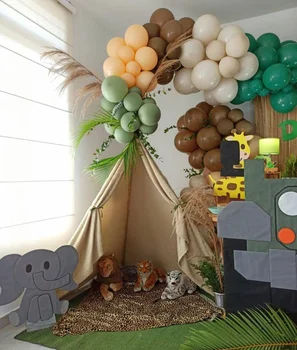 85pcs Jungle Safari DIY Balon Garland Kit Sage Zelena Taupe Rojstni dan Baloni Rojstni Baby Tuš Divji Odlikovanja