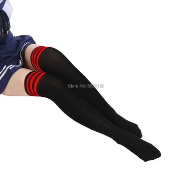 Moda Stegno Visoko Nad Knee Visoke Nogavice cosplay JK šolsko uniformo dekle nogavice, Womens Študentov Prugasta Bombaž Dolge Nogavice B