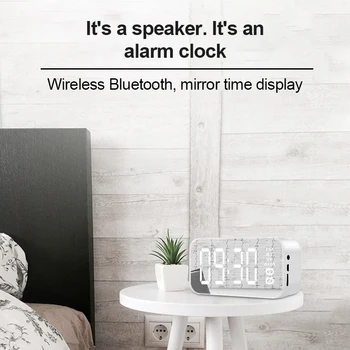 Ogledalo Alarm Ura LED Digitalna Ura Bluetooth Zvočnik Z Radio LED Ogledalo Brezžični Globokotonec Predvajalnik Glasbe Tabela Ura