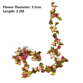 2m Umetno Cvetje Rose Ivy Trte Poroko Dekor Pravi Dotik Svile Cvet Garland Niz Z Listi Za Dom Visi Dekor
