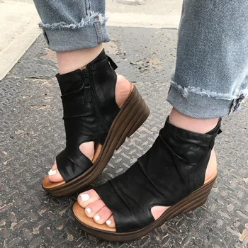 Klini Ženske Sandale Platformo Črpalke Barva Gospe Priložnostne Čevlji Debelo Dno Open Toe Zadrgo Ženske Visoke Pete Sandala