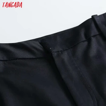 Tangada Ženske Elegantne Visoke Kakovosti Bombaž Hlače Žepi Ženski Retro Osnovne Priložnostne Hlače Pantalones 4C96