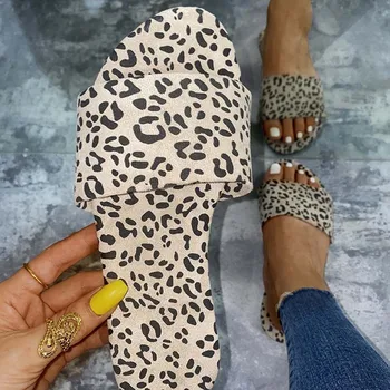Ženska Leopard Tiskanja Flip Flop Seksi Ravno Copate Poletje Na Prostem Priložnostne Čevlji Plaži Copate Slip Za Stanovanja Sandali Zapatos Mujer