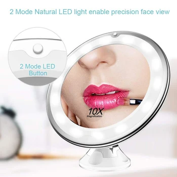10X Povečevalno LED Ličila Ogledalo s Sesalno Pokal 360 Stopinj Vrtljivo Roko Nastavljiv Akumulatorski za Dom