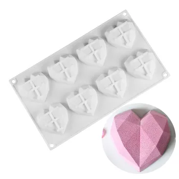 Molde de silikonski siliklolve, moldes de silikonski de 8 formas de diamante, amor, de coração par esponja, bolos, mousse, chocolat