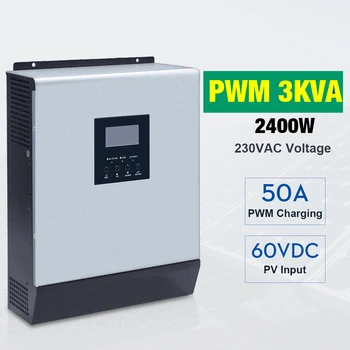 3000VA 2400W Sončne Inverter 24V 220V Hibridni Inversor Pure Sine Wave Vgrajen 50A PWM PV Polnjenje Krmilnik&AC Polnilec