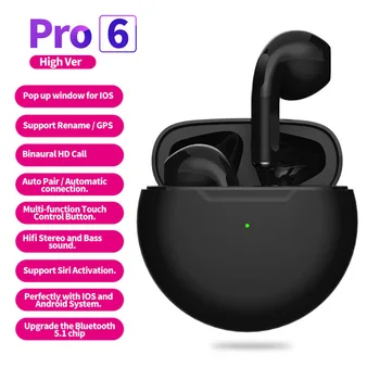 Bluetooth Slušalke PRO 6 TWS Slušalke Brezžične Slušalke Bluetooth 5.0 Mini Čepkov Air Pro 6 Slušalka Z Mikrofonom Za Apple Xiaomi