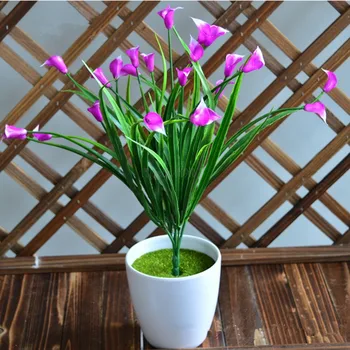 25 glav/šopek mini umetno calla z listi plastični ponaredek lily Vodnih rastlin doma soba dekoracijo cvet