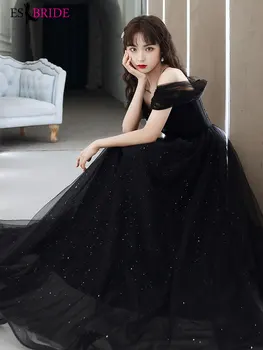 Banket večerno obleko ženski 2021 novo elegantno kartice ramenski black temperament vzdušje letno srečanje socialite gostiteljske