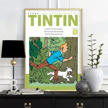 Catoon Film The Adventures Of Tintin Vlogo Visoka Kakovost Tiska Plakatov,Tintin Letnik Wall Art Bar Kava Otroci Soba Stenski Dekor