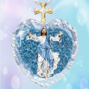 Jezus Križ Modra Vzorec Kristalno Steklo Serije Ženska Ogrlica Ustvarjalni Modni Elegantno Glamour Ženska Verske Nakit Accessorie