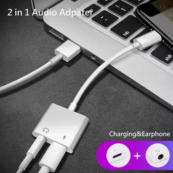 Slušalke Splitter Adapter za Polnjenje Slušalke Glasbe Klic 3,5 mm Priključek za Slušalke Avdio AUX Kabel Converterfor za iPhone 7