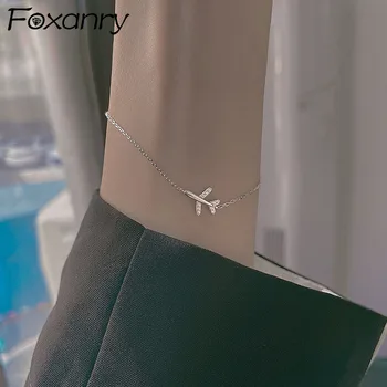 Foxanry 925 Sterling Silver Zapestnice za Ženske Nova Trendovska Letnik Srčkan Elegantno Penečih Cirkon Stranka Nakit Darilo Debelo