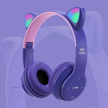 Stereo Slušalke Bluetooth-združljive Slušalke Glasbo, Slušalke Luštna Mačka igre na Srečo Ušesu Telefon XiaoMi Iphone Sumsamg tabletu