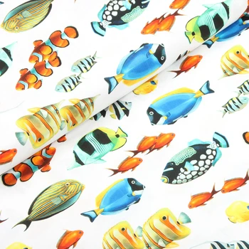 Lep 110 cm Širok Ocean Fish Tiskanja Tkanine, Bombažne Tkanine Mozaik Needlework za Šivanje DIY Ročno izdelana Obleka Material