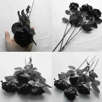 Nove Umetne Black Rose Cvet Ena Podružnica Halloween Gothic Cvetje, Poročne Matične Božično Zabavo Ponaredek Dekoracijo Cvet