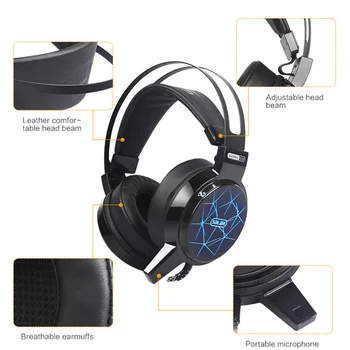 UNITOP Salar C13 Gaming Velike Slušalke Žične Slušalke z Mikrofonom/LED Luči Nad Uho Stereo Globok Bas za PC Računalnik Gamer Slušalke