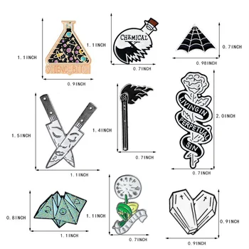 Nove Igle in broške Znanosti Kemijske Srce Cobweb Tekme Rose Nož emajl pin Značke Klobuk Nahrbtnik Pribor nakit Darilo