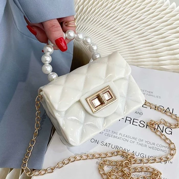 Predalčni Kvadratnih Mini Pearl Tote vrečko 2021 Poletje Novo Visoko-kakovostnega Silikona Žensk Oblikovalec Torbici Verige Ramenski Messenger Bag