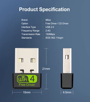 2.4 G Omrežna Kartica Antena Wi Fi Sprejemnik Mini USB WiFi Adapter 150Mbps Wi-Fi vmesnik Za PC, USB, Ethernet, WiFi Dongle