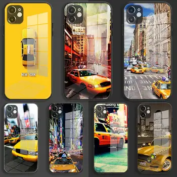 Stekla Mehki Silikonski Črnega Primeru Lupini za iPhone 12 11 Pro X XS Max XR 8 7 6 Plus SE 2020 S Kritje New York Times Square Taksi