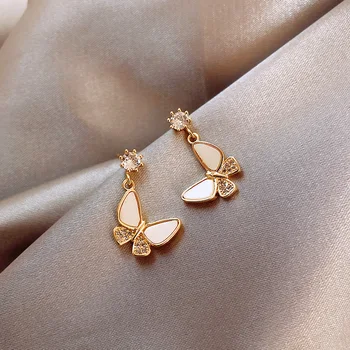Zlato metulj kristalno stud uhani srčkan korejski moda earings za ženske pendientes aretes de mujer nakit kolczyki uhan