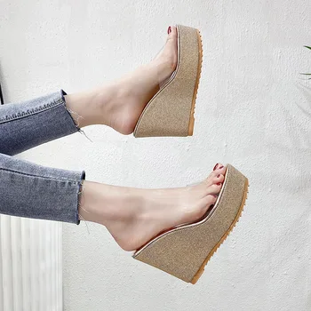 Poletni Natikači, Čevlji Za Ženske Modni Klini Zunaj Platforma Strani Non-Slip Pregleden Sandale Za Ženska Obutev Zapatos De Mujer