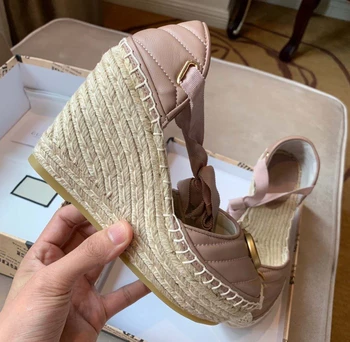 2021 luksuzne blagovne znamke ženske sandale usnje klin pete je 10 cm višina pete sandala za ženske in ribič, visoke pete sandala