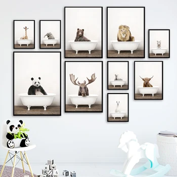 Baby Živali Slikarstvo, Slon, Lev, Zebra Kad Vrtec Wall Art Platna, Plakati, Tiskanje Fotografij, Kopalnico, Wc Otrok Soba Dekor
