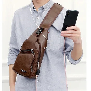 PU Ramo torbe za moške USB Polnjenje Vreče Moških Anti Theft Prsih Vrečko Šola Poletni Izlet pasu vrečko Kurirji Vrečko Nova