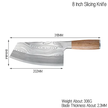 Damasta Laser Vzorec Rezilo 8 inch Mesar Nož iz Nerjavečega Jekla Kuhinjski Nož Barvo Lesa Ročaj Kabelski Nož Mesa Rezanje Orodje