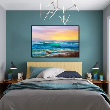 Plaža Seascape Wall Art Plakati Povzetek Oljna Slika, Platno, Tisk Sunrise Platno Umetniških Slik, Dnevna Soba Dekoracijo Sten