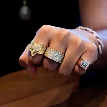 FXLRY osebnost pretirana cirkon moški prstan preprost retro krog obroč Luksuzni Hip Hop Nakit