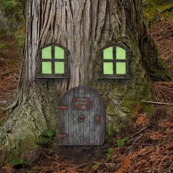 Miniaturni Pravljice Gnome Domov Okna in Vrata za Drevesa, Dvorišče Art Vrt Kiparstvo Dekoracijo