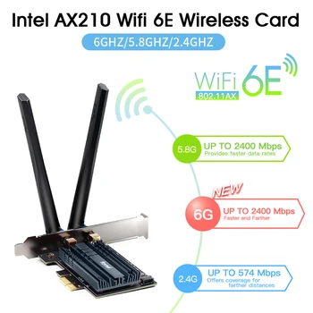 Wi-Fi 6E 5374Mbps AX210 Wireless PCIE Adapter Bluetooth 5.2 Kartico wifi 2.4 G/5 G/6 G 802.11 AX/AC Mu-MIMO Omrežna Kartica Za Namizje