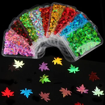 3D Bleščice Maple Leaf Bleščice Luskast Manikirne Nohtov, Dekoracijo Nohtov Sequins DIY Umetnosti Holografski Sparkly Paillette Nalepke